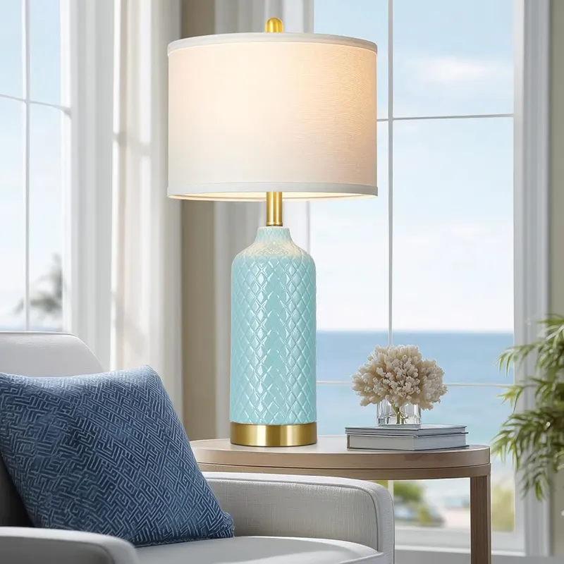 luxeflow 26“ Aqua Blue Ceramic Table Lamps – Set of 2 aqua blue ceramic lamps