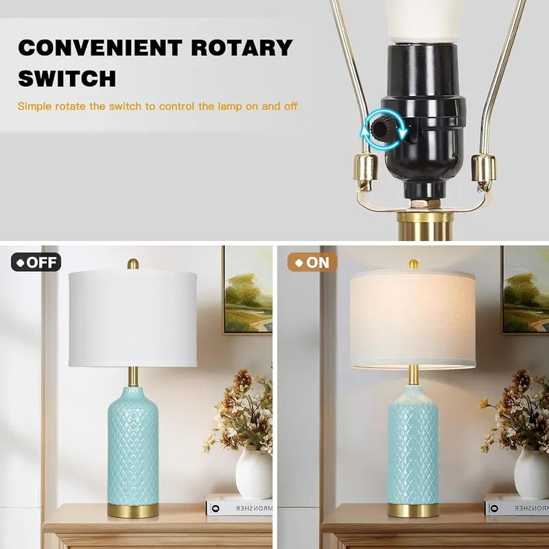 luxeflow 26“ Aqua Blue Ceramic Table Lamps – Gold-tone metal base accents