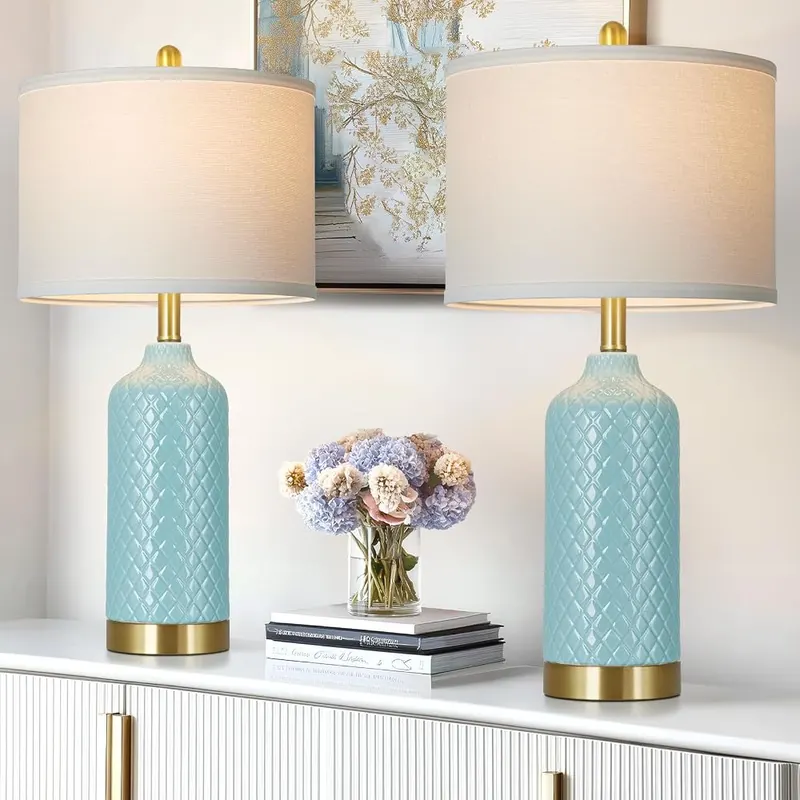 luxeflow 26“ Aqua Blue Ceramic Table Lamps – Two E26 LED bulbs included