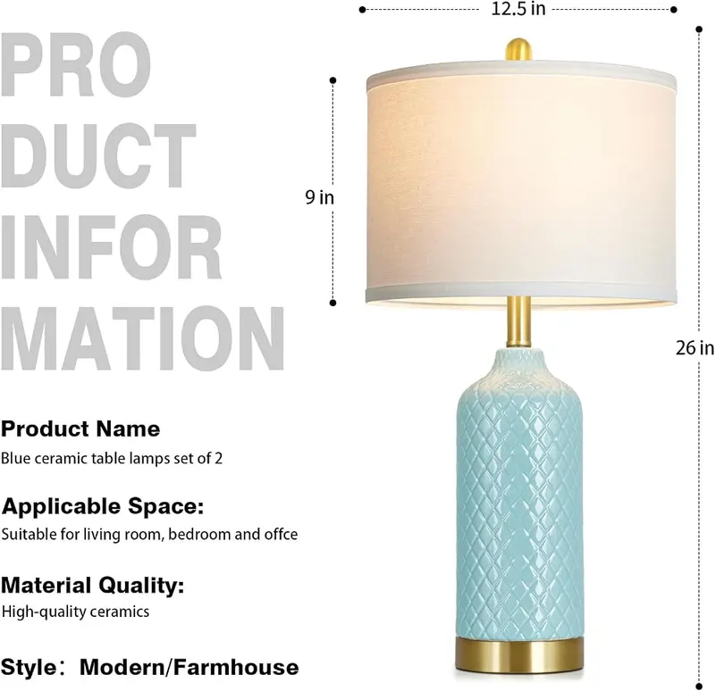luxeflow 26“ Aqua Blue Ceramic Table Lamps – product photo 7 of 7