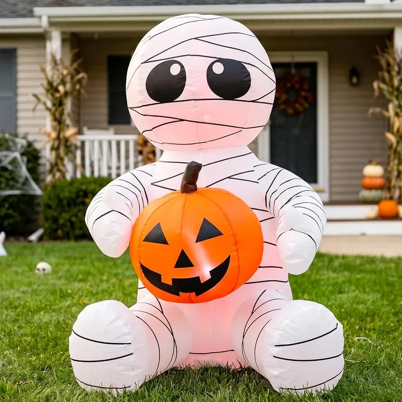 luxfcup 4FT Halloween Inflatable Cut Mummy Holding in 4ft Halloween Inflatable Mummy Holding Pumpkin