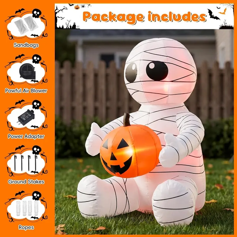 luxfcup 4FT Halloween Inflatable Cut Mummy Holding – High performance waterproof inflation fan