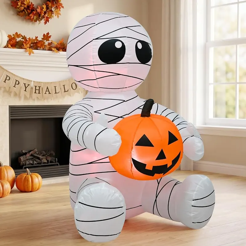 luxfcup 4FT Halloween Inflatable Cut Mummy Holding – Durable weather resistant polyester fabric