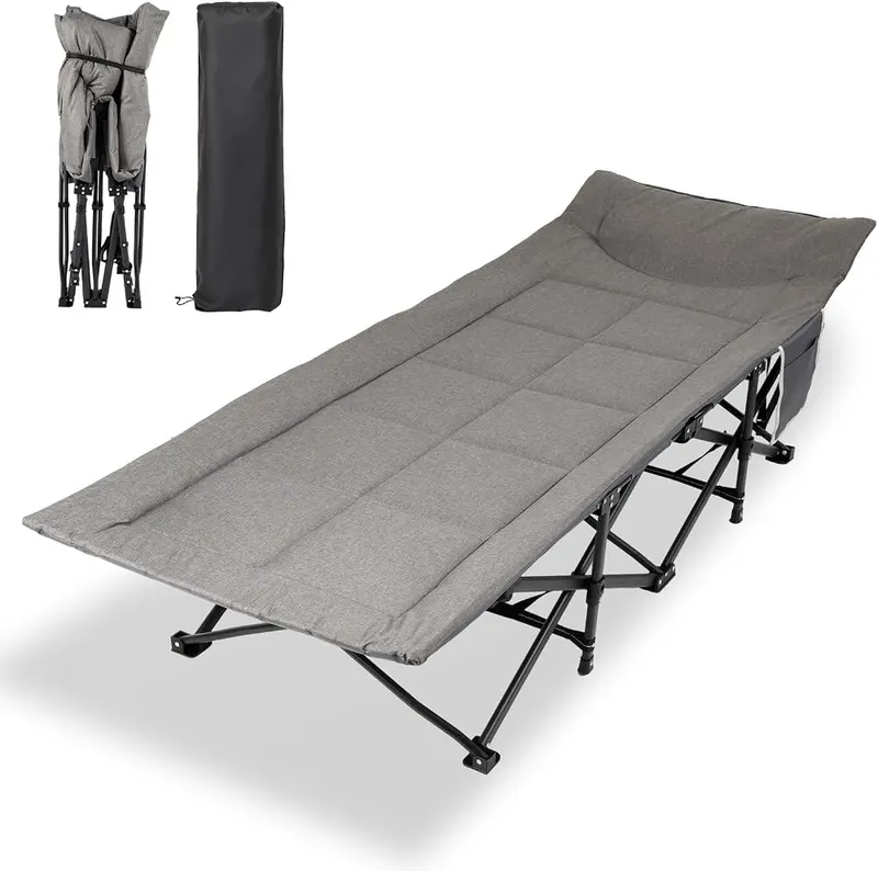 Lyudneiy Heavy Duty Foldable Camping Cot in Grey-with Mattress