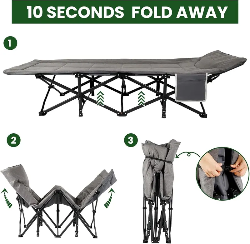 Lyudneiy Heavy Duty Foldable Camping Cot – Soft Pillow & Side Pocket Design