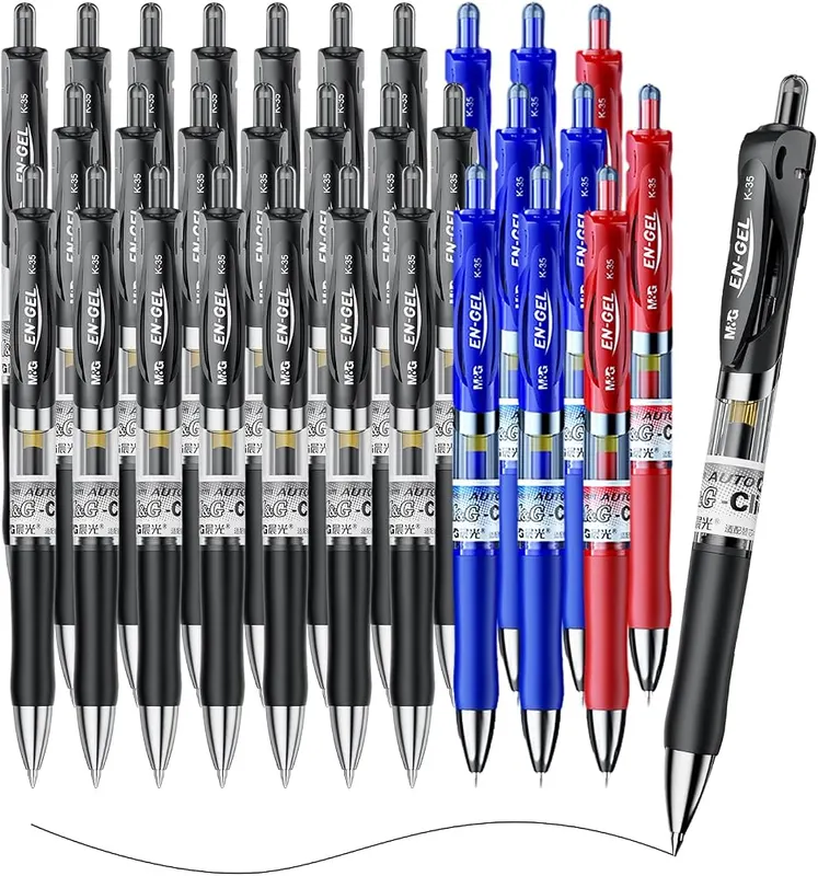 M&G 30 Pcs Retractable Gel Pens in black, blue, red