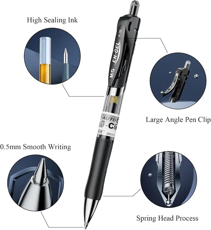 M&G 30 Pcs Retractable Gel Pens – 21 black, 6 blue, 3 red