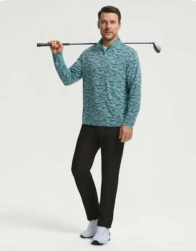 M MAELREG Mens Golf Quarter Zip Pullover Print – Cyan Massif colorway shown
