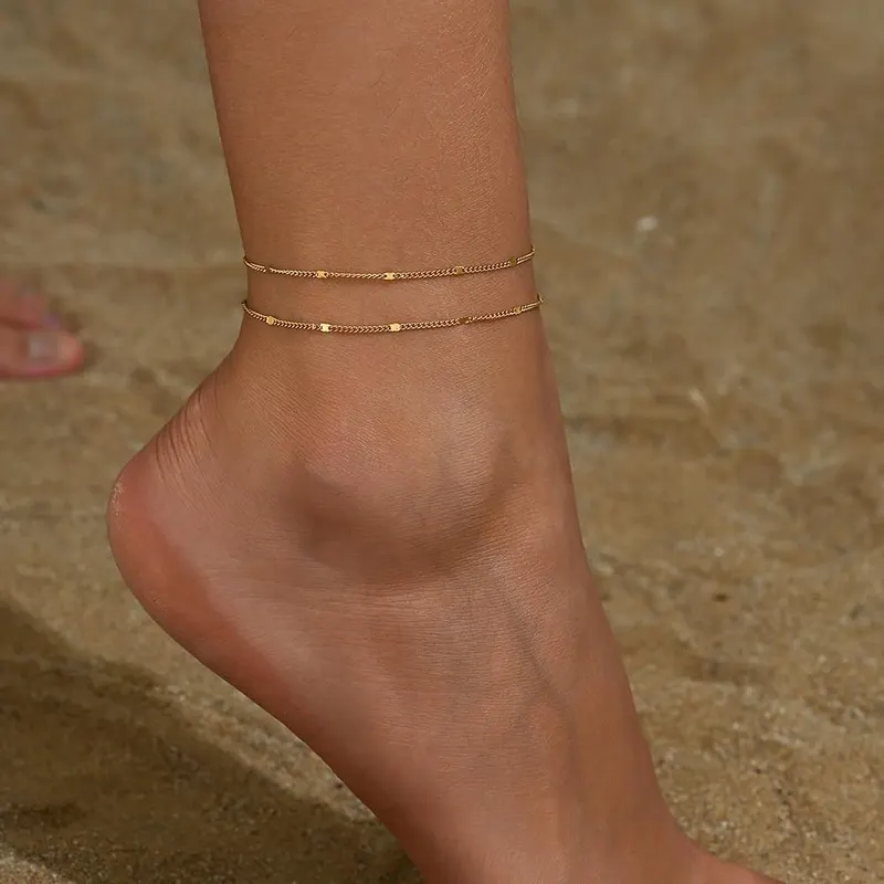 Mauzew Gold Ankle Bracelets – 2 in 1 Layered Anklets Design