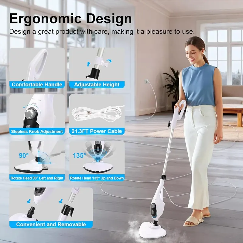 McovaringMee 11-in-1 Steam Mop – 1550W powerful handheld steamer