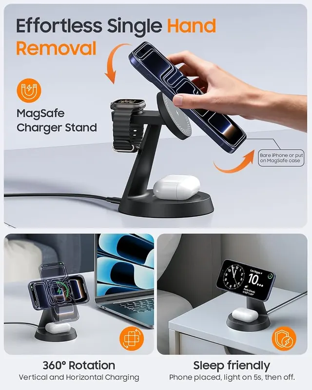 Meifigno 3 in 1 Magnetic 15W Charging – Magnetic Apple Watch Charger Stand
