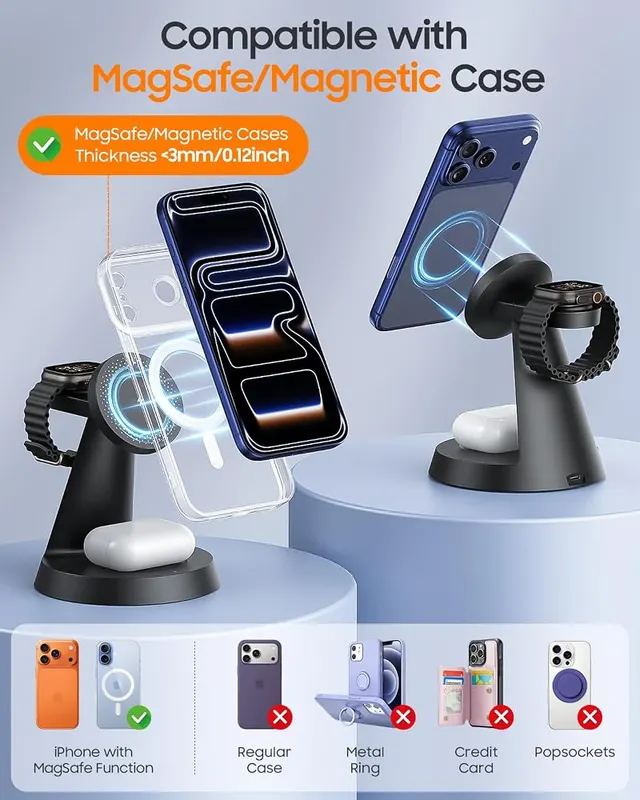 Meifigno 3 in 1 Magnetic 15W Charging – Certified Safety, Smart Chip Protection