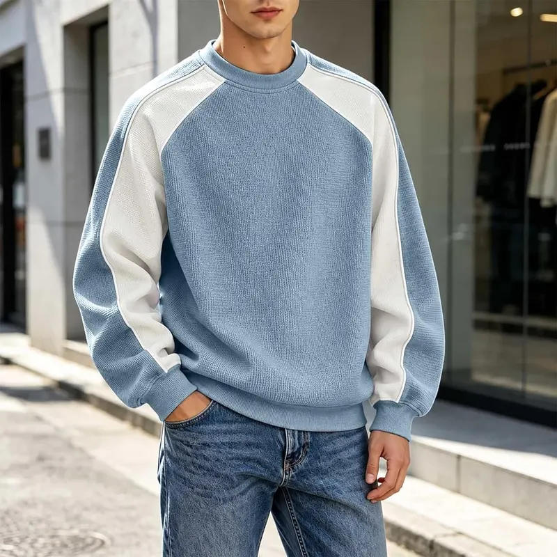 Men’s Color Block Crewneck Sweatshirt Raglan Long – product photo 2 of 4