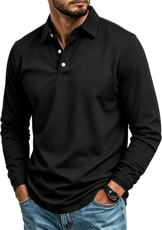 Men’s Long Sleeve Polo Shirts Button Down – product photo 2 of 7