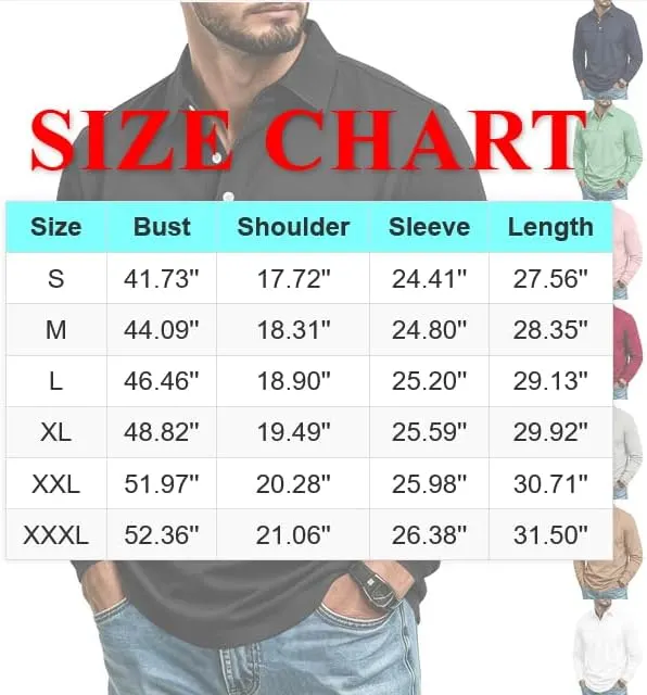 Men’s Long Sleeve Polo Shirts Button Down – product photo 3 of 7