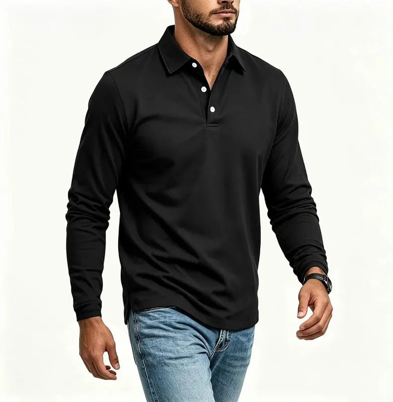 Men’s Long Sleeve Polo Shirts Button Down – product photo 6 of 7