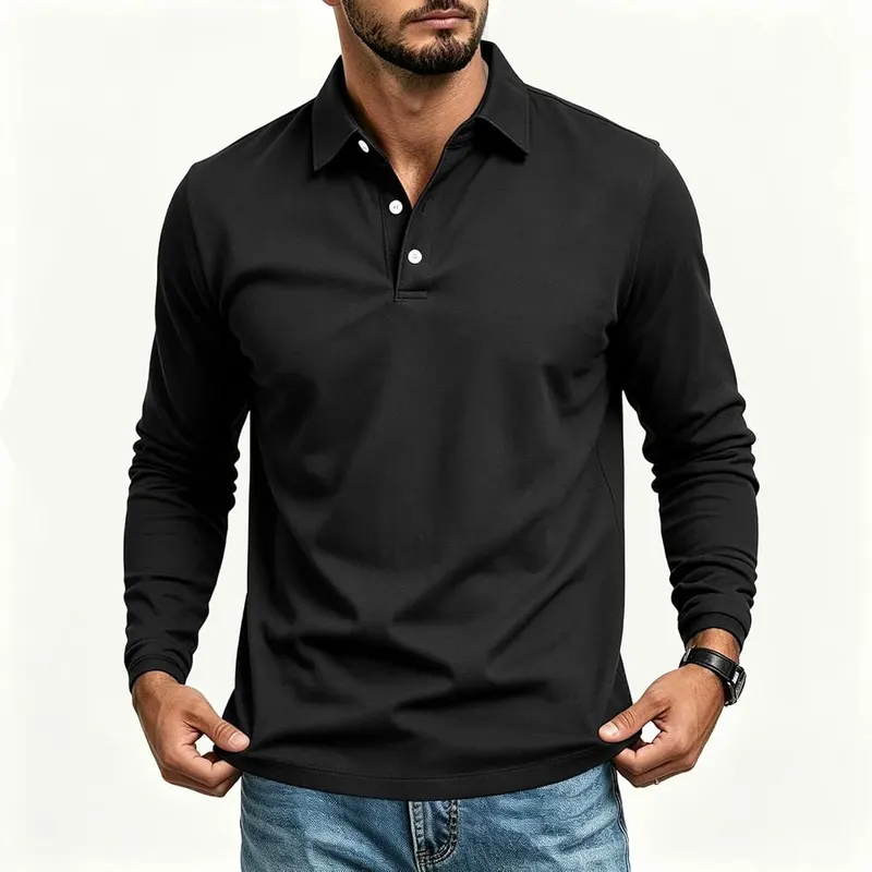 Men’s Long Sleeve Polo Shirts Button Down – product photo 7 of 7