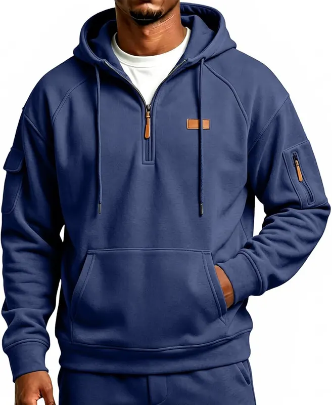 Mens Pullover Hoodies Long Sleeve Quarter Zip – product photo 2 of 7