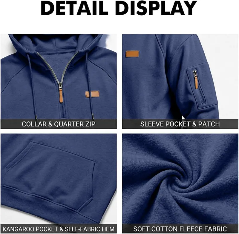 Mens Pullover Hoodies Long Sleeve Quarter Zip – product photo 5 of 7