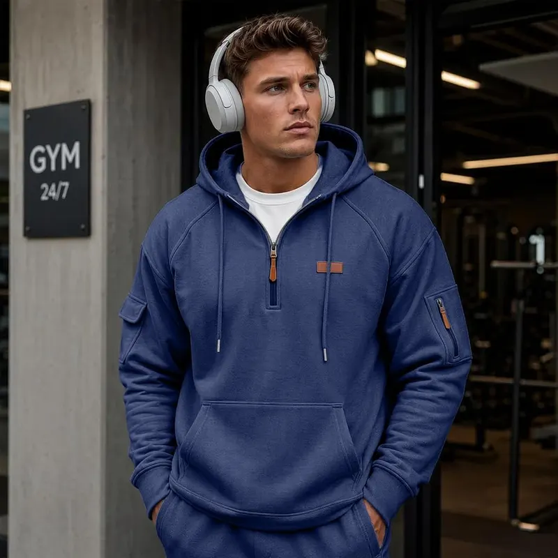 Mens Pullover Hoodies Long Sleeve Quarter Zip – product photo 6 of 7