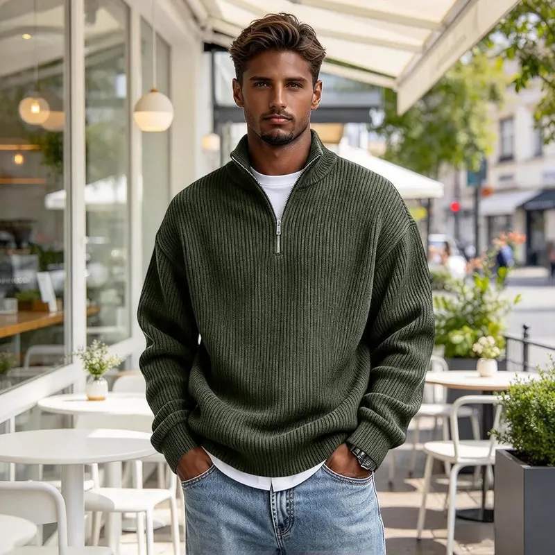 Generic Mens Quarter Zip Pullover Big A05 Army Green – product photo 2 of 5