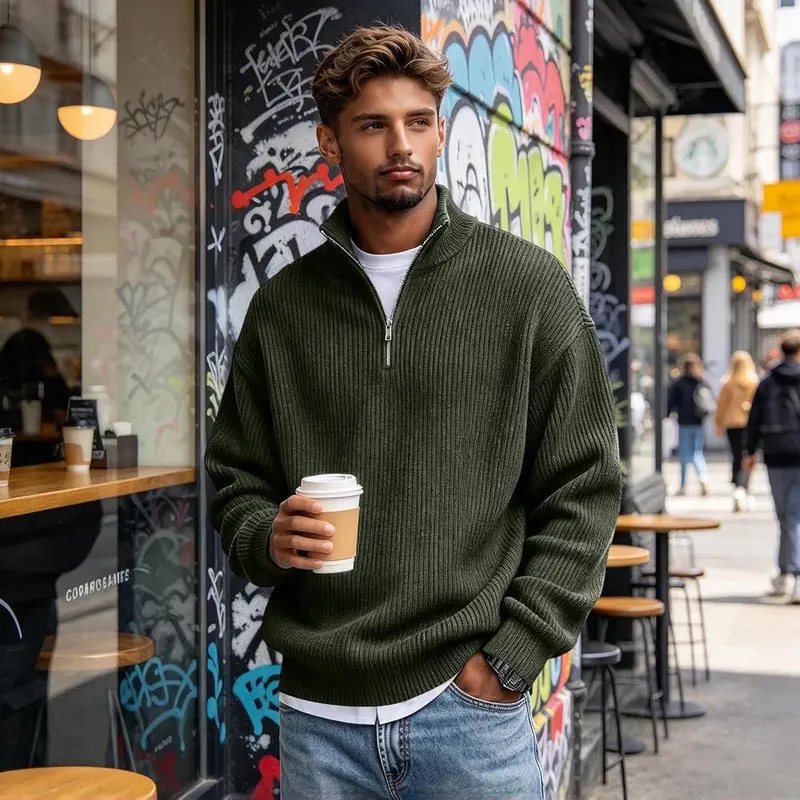 Generic Mens Quarter Zip Pullover Big A05 Army Green – product photo 5 of 5