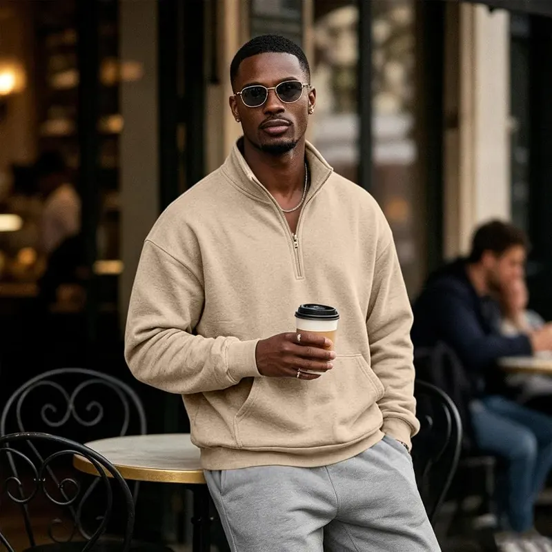 Elneeya Mens Quarter Zip Pullover Trendy Warm V006-khaki – product photo 6 of 6