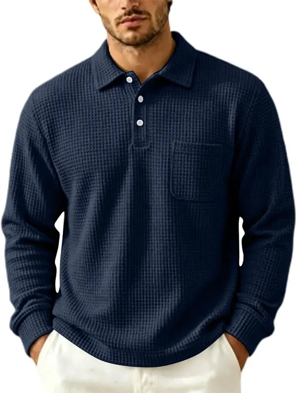 Mens Waffle Long Sleeve Shirt Button Down