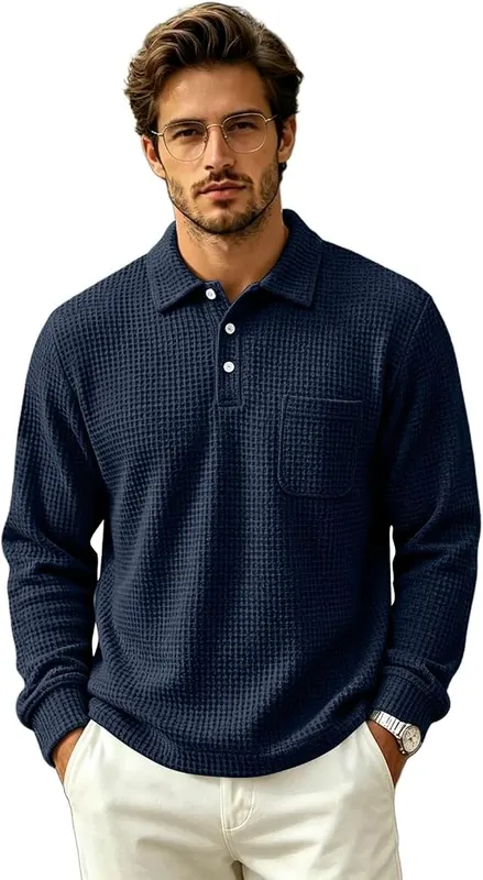 Mens Waffle Long Sleeve Shirt Button Down – product photo 6 of 7