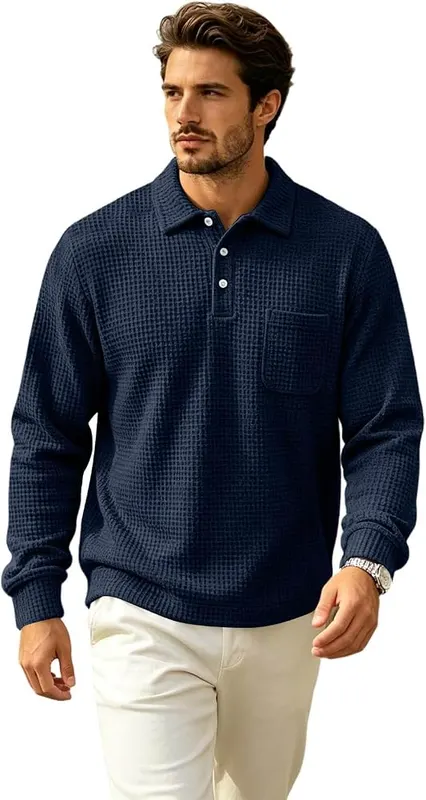 Mens Waffle Long Sleeve Shirt Button Down – product photo 7 of 7