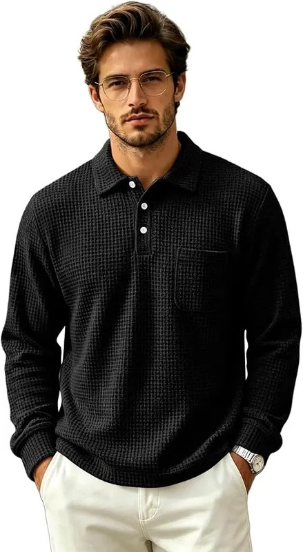 Mens Waffle Long Sleeve Shirt Button Down – product photo 6 of 7