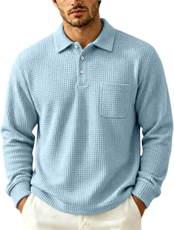Mens Waffle Long Sleeve Shirt Button Down