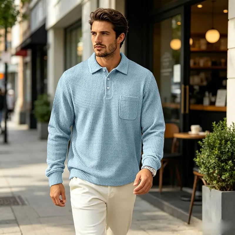 Mens Waffle Long Sleeve Shirt Button Down – product photo 2 of 7