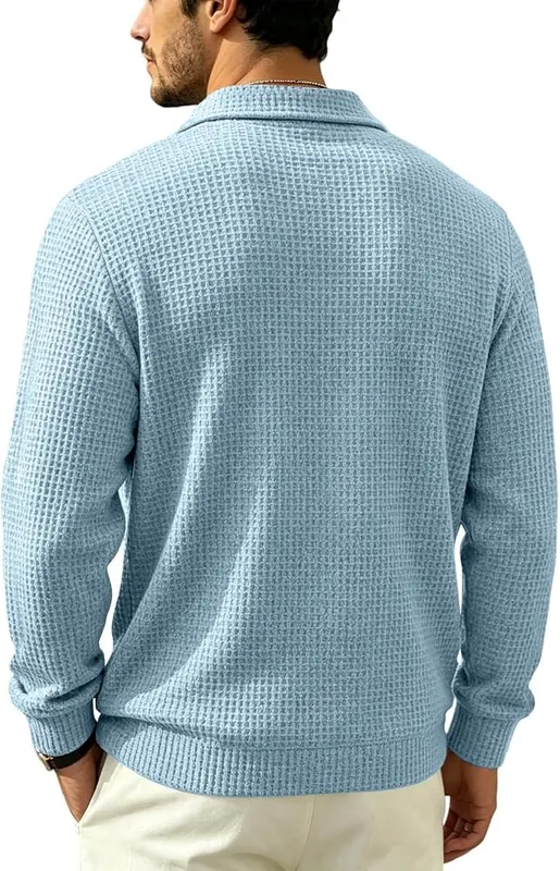 Mens Waffle Long Sleeve Shirt Button Down – product photo 5 of 7