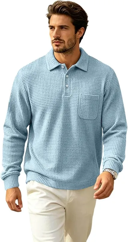 Mens Waffle Long Sleeve Shirt Button Down – product photo 6 of 7