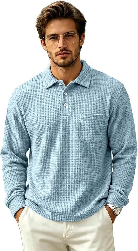 Mens Waffle Long Sleeve Shirt Button Down – product photo 7 of 7