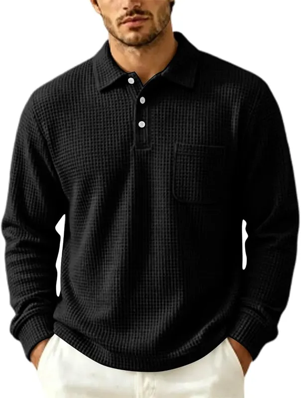Mens Waffle Long Sleeve Shirt Button Down