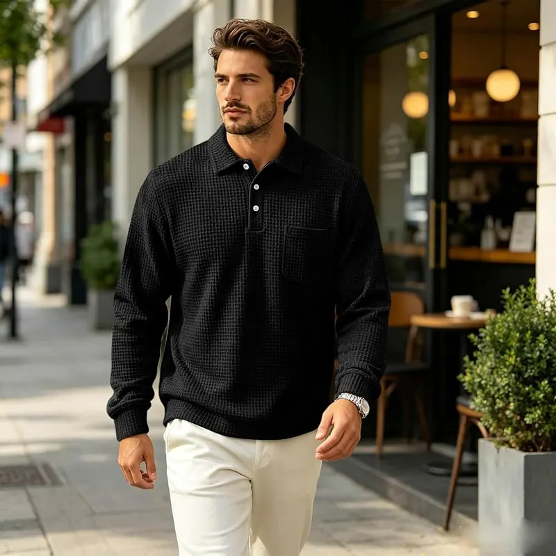 Mens Waffle Long Sleeve Shirt Button Down – product photo 2 of 7