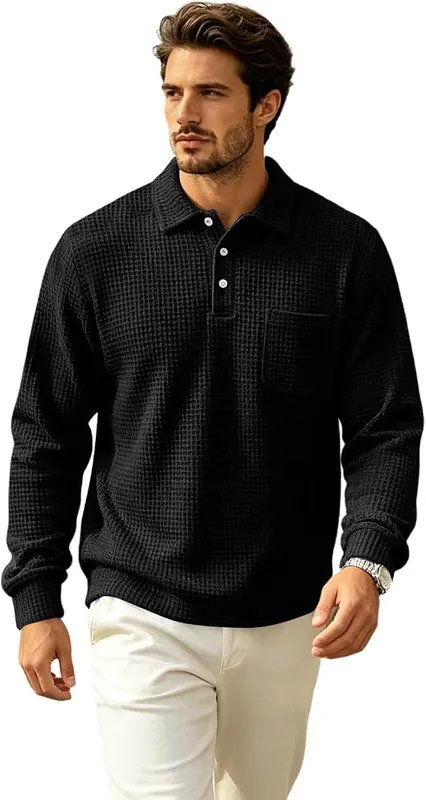 Mens Waffle Long Sleeve Shirt Button Down – product photo 7 of 7