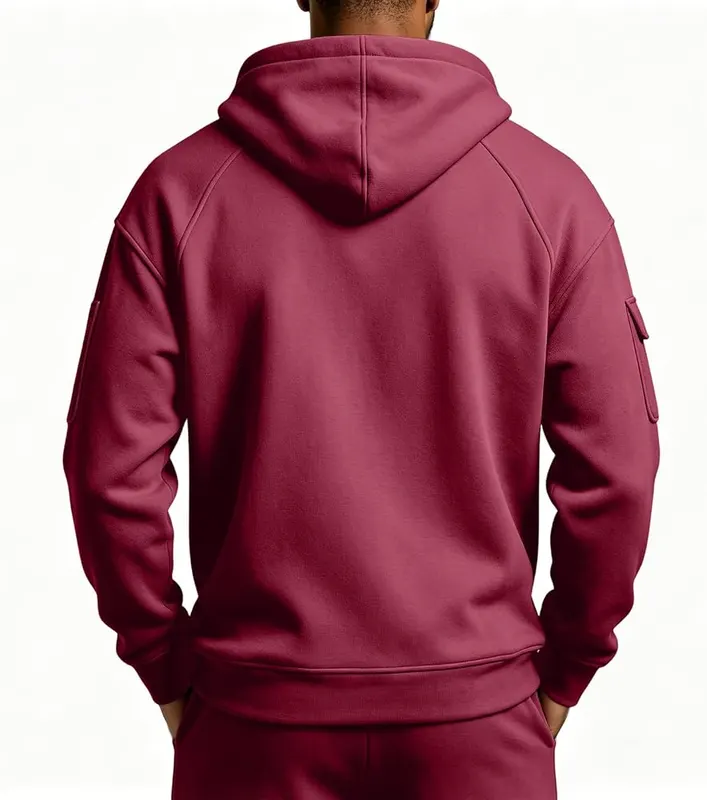 hayudier Mens Work Hoodie Quarter Zip Pullover A12- Burgundy – product photo 4 of 7