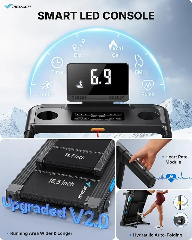 MERACH T12 Foldable Treadmill – 2.5 HP brushless motor