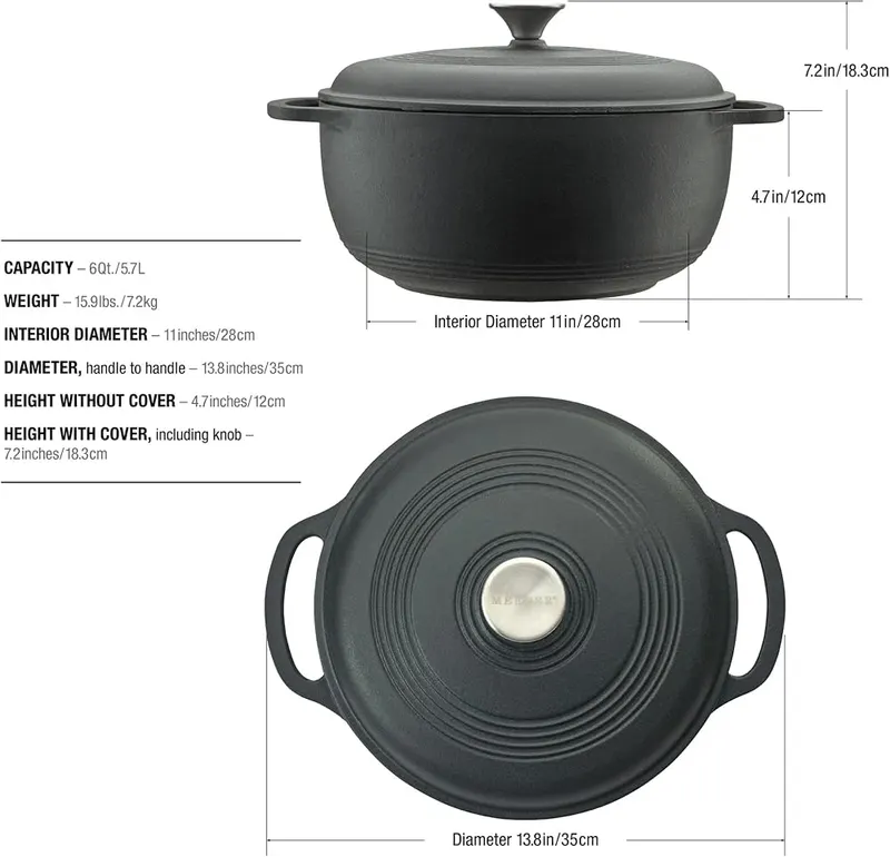 Mercer Culinary Enameled Cast Iron Round Dutch Oven – Easy to Clean