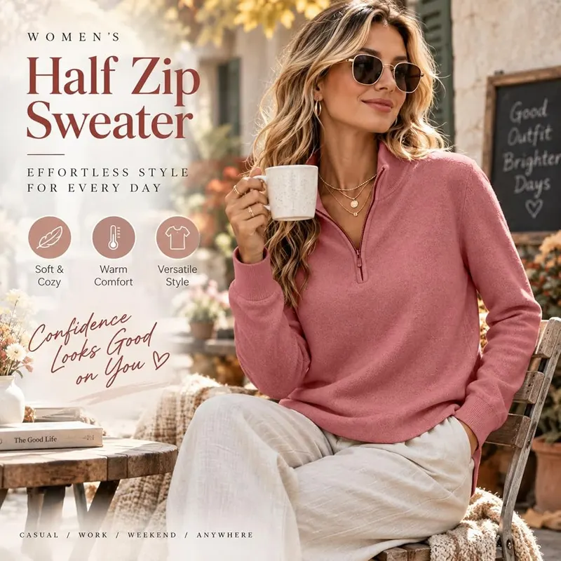MESSIYO Womens Quarter Zip Fall Lightweight Sweaters – Soft lightweight acrylic yarn knit