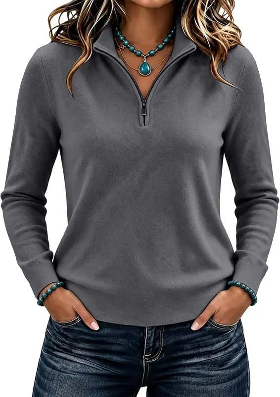 MESSIYO Womens Quarter Zip Fall Lightweight Sweaters – Flattering curved hem design