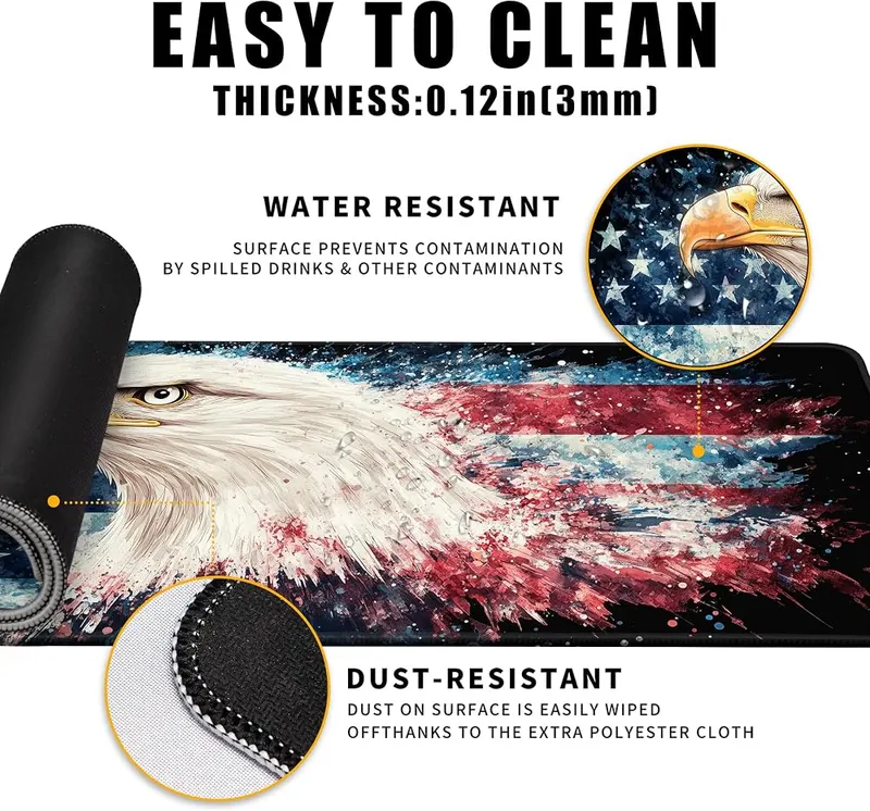 MiaVibte American Flag Eagle Mouse Pad Gaming – Durable Stitched Edges