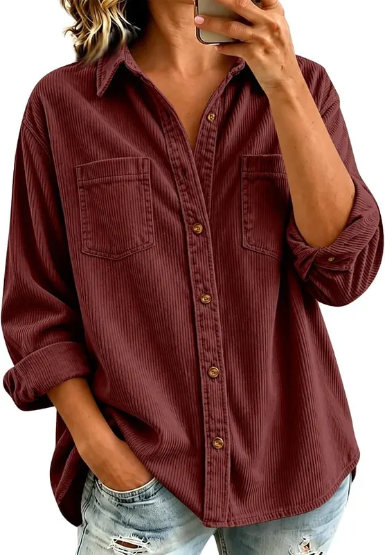 midelxp Corduroy Button Down Shirts D008-wine in D008-wine