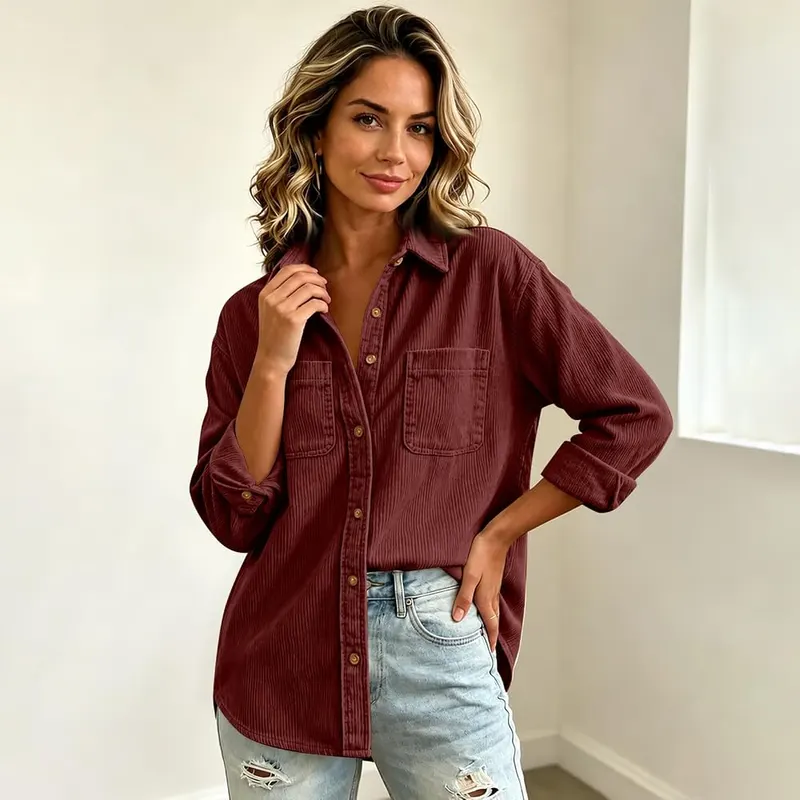 midelxp Corduroy Button Down Shirts D008-wine – Soft Corduroy Material
