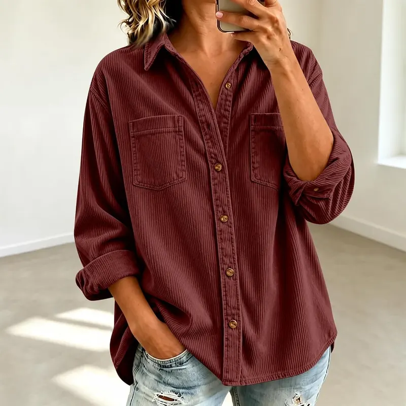 midelxp Corduroy Button Down Shirts D008-wine – Classic Button Down Design