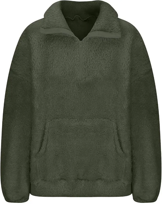midelxp Sherpa Half Zip Pullover Womens Fleece D002-army Green – Fluffy Sherpa Fabric