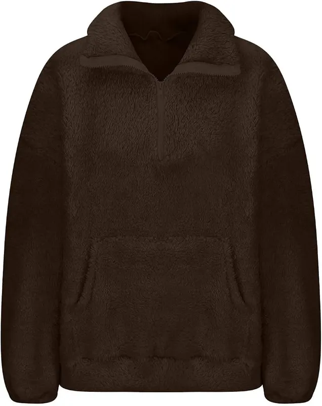 midelxp Sherpa Half Zip Pullover Womens Fleece D004-coffee Large – Fluffy Sherpa Fabric